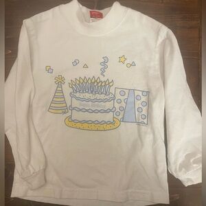 Bally White Long-Sleeve Kids Birthday Cake Tee with Blue & Yellow Print
